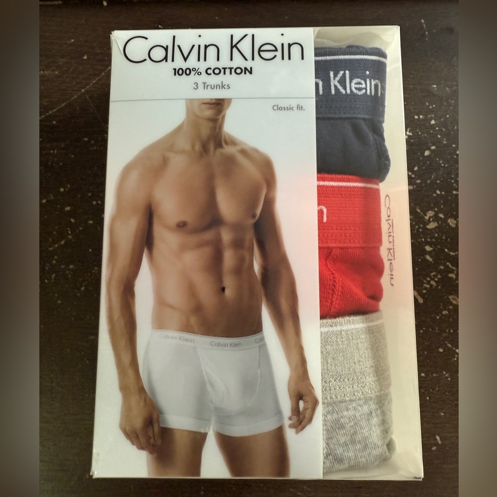 Calvin Klein Men's Cotton Trunks - Grey, Red, and Blue
